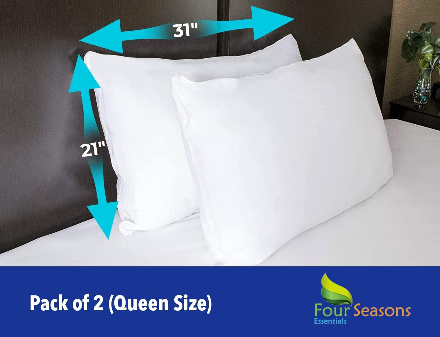 Queen Size Waterproof Pillow Protectors (Set of 2) – Zippered Hypoallergenic Pillowcase Cover Dust Proof Encasement