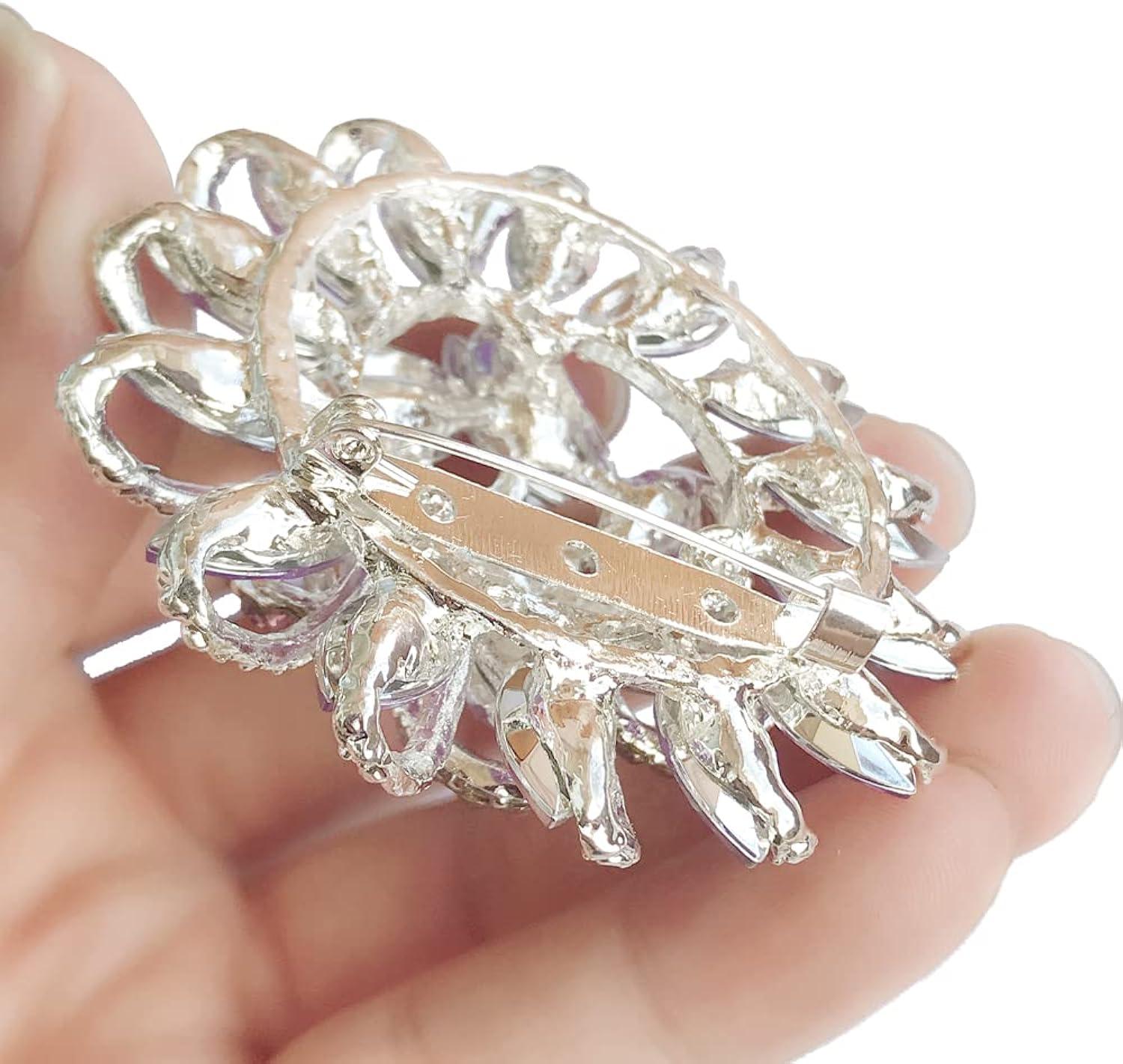 Unique Bargains Women's Rhinestone Flower Brooch Pin Red