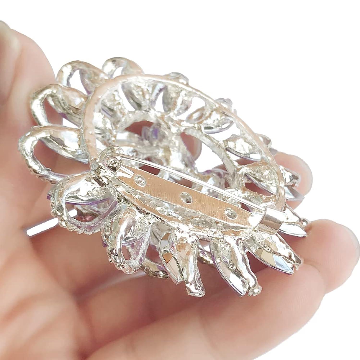 Unique Bargains Women's Rhinestone Flower Brooch Pin Red