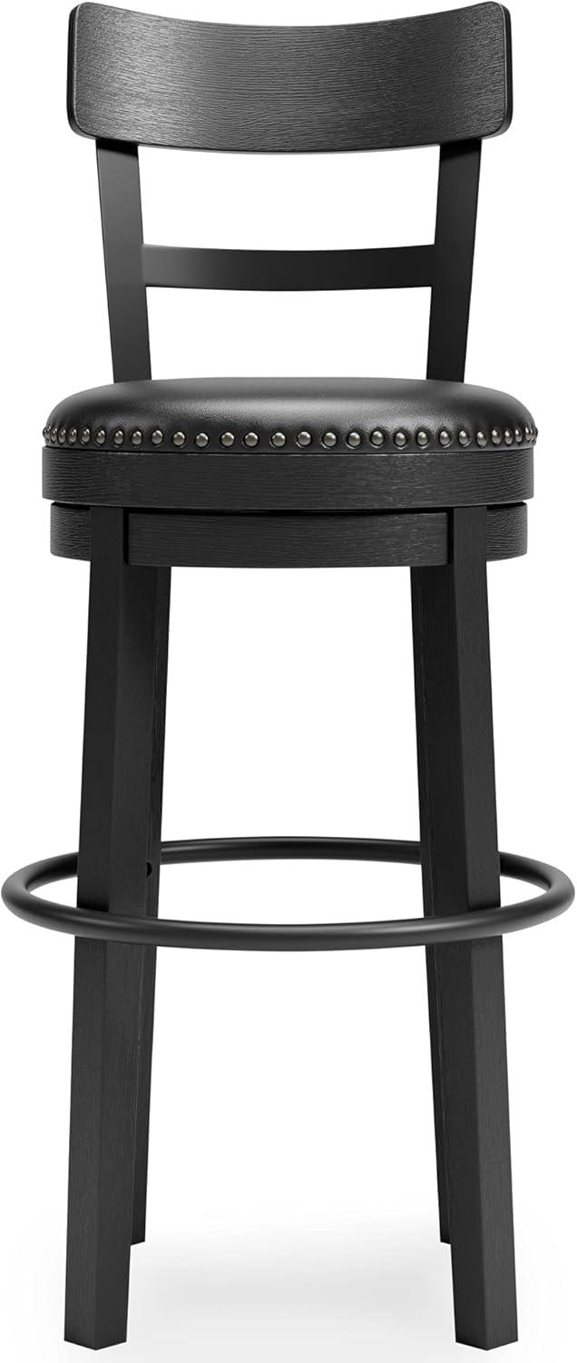 Transitional Black Wood Swivel Barstool with Nailhead Trim