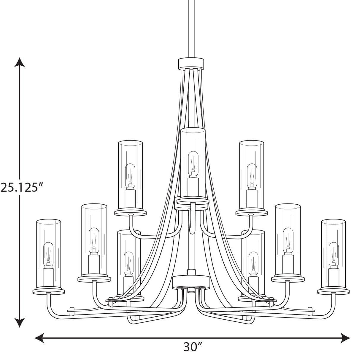 Progress Lighting Riley Collection 9-Light Chandelier, Brushed Nickel, Clear Glass Shades