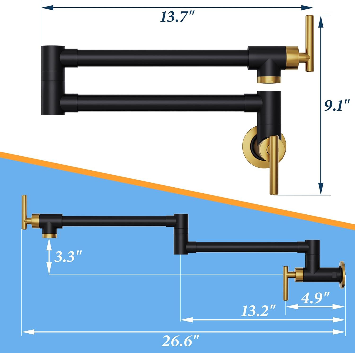 Black and Gold Wall Mounted Double Handle Pot Filler Faucet