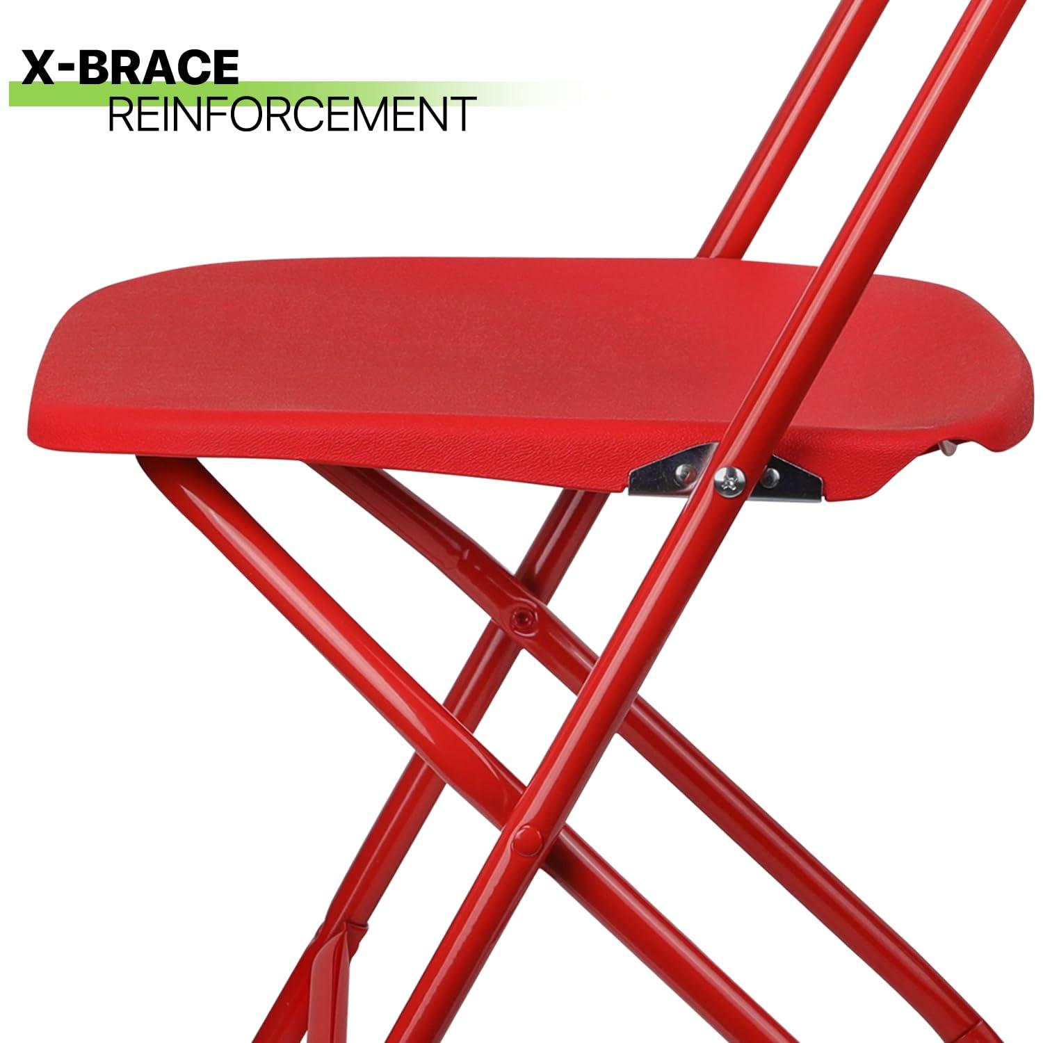 Magshion 10pcs Plastic Folding Chair, Stackable Patio Seat for Wedding Party Meeting Indoor Outdoor, Red