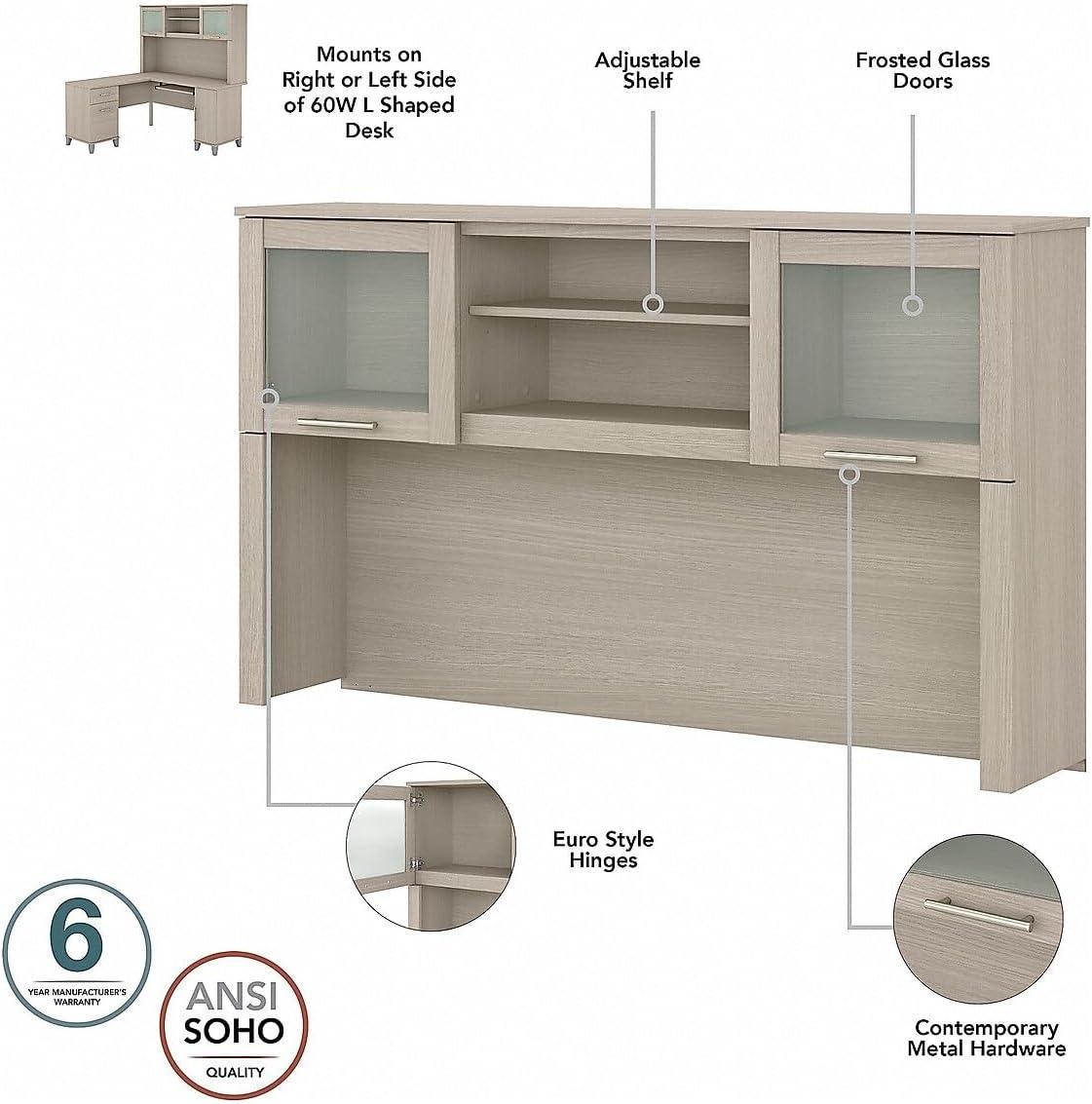 Bush Furniture Somerset 60" L Desk and Hutch with Storage, Sand Oak