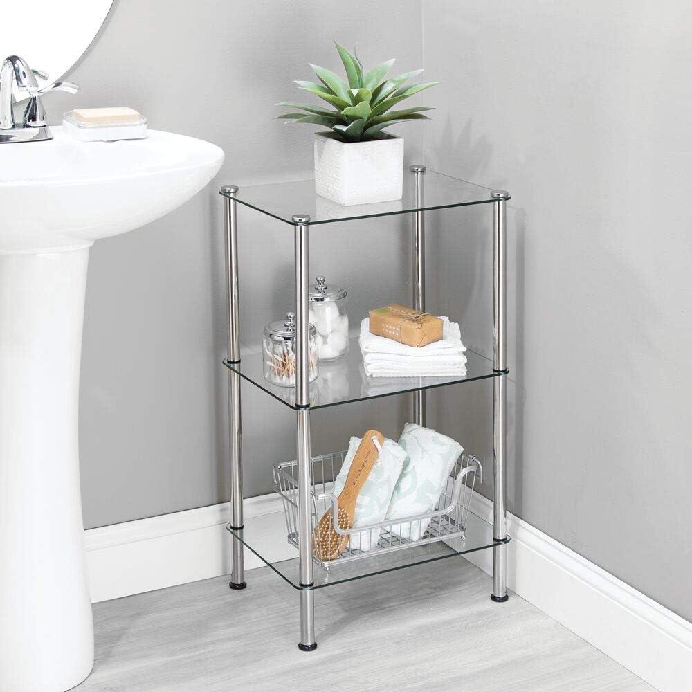 mDesign Metal/Glass Tiered Storage Tower with Open Glass Shelves