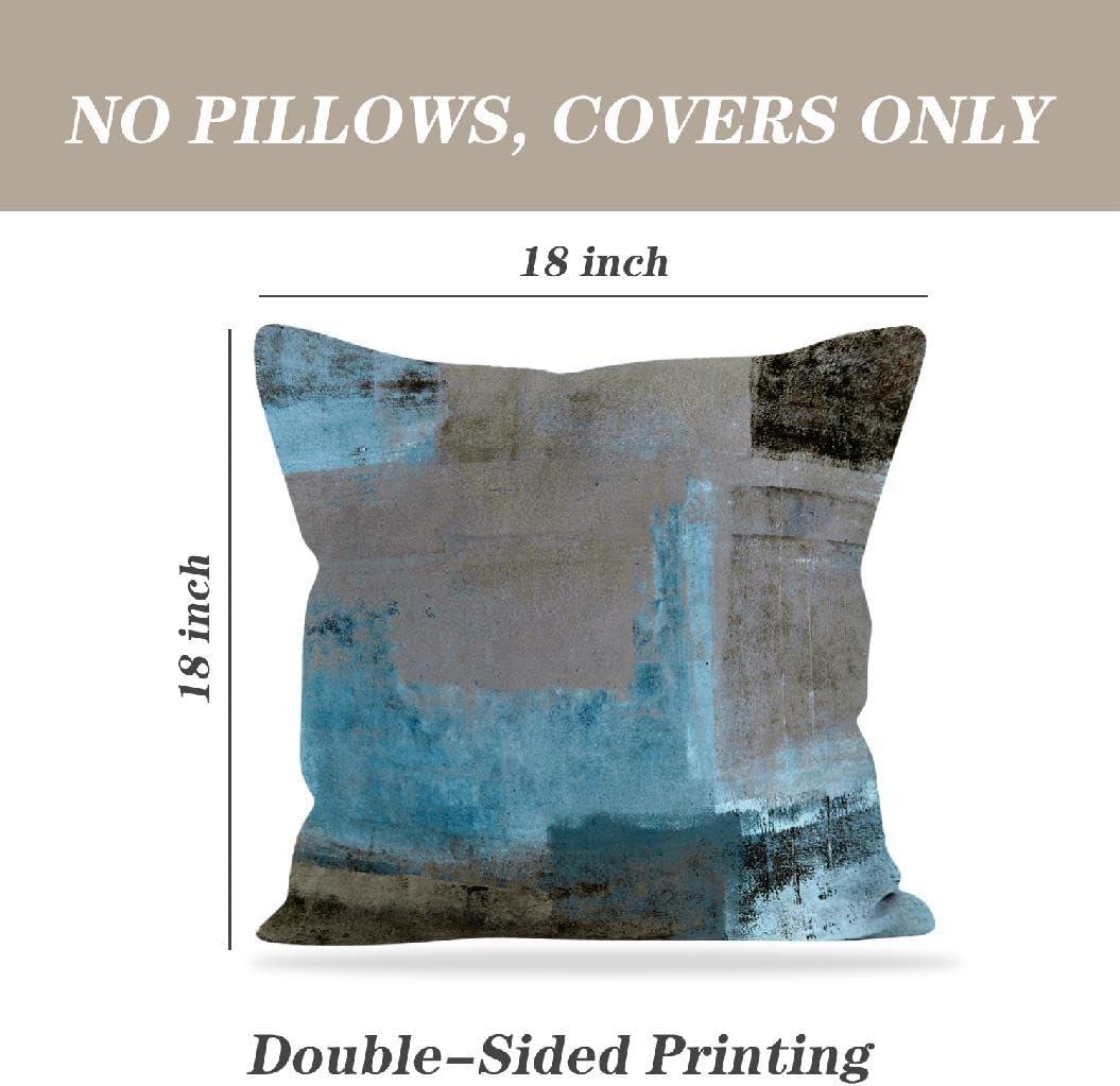 Teal and Brown Throw Pillows Covers Set of 2 Blue Gray Abstract Art Painting Aesthetic Modern Square Decorative Pillow Covers Soft Throw Pillows for Couch Sofa Bedroom, 18X18 Inches