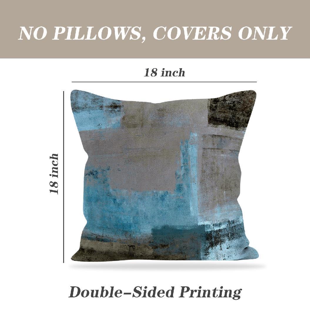 Teal and Brown Throw Pillows Covers Set of 2 Blue Gray Abstract Art Painting Aesthetic Modern Square Decorative Pillow Covers Soft Throw Pillows for Couch Sofa Bedroom, 18X18 Inches