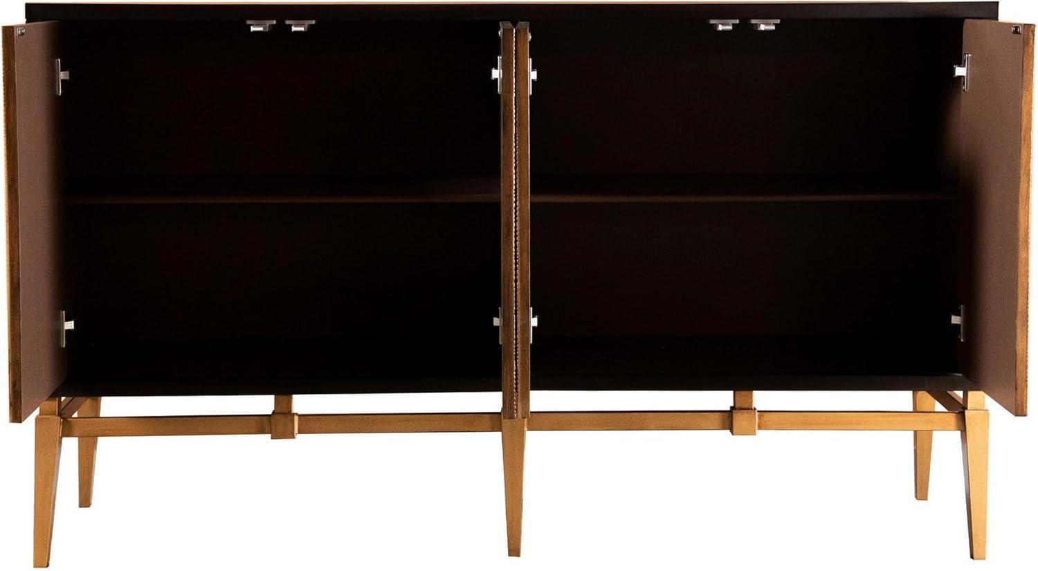 Col 60 Inch 4 Door Sideboard Cabinet Console Vintage Gold Brown Black - Saltoro Sherpi