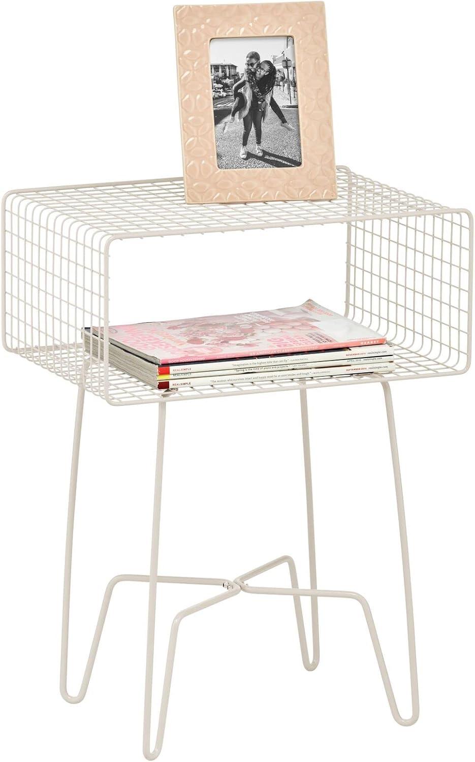mDesign Modern Industrial Side Table with Storage Shelf, 2-Tier Metal Minimal End Table, Metallic Caged Grid - Accent Furniture for Living Room, Bedroom, Office, Dorm, Concerto Collection, Cream/Beige