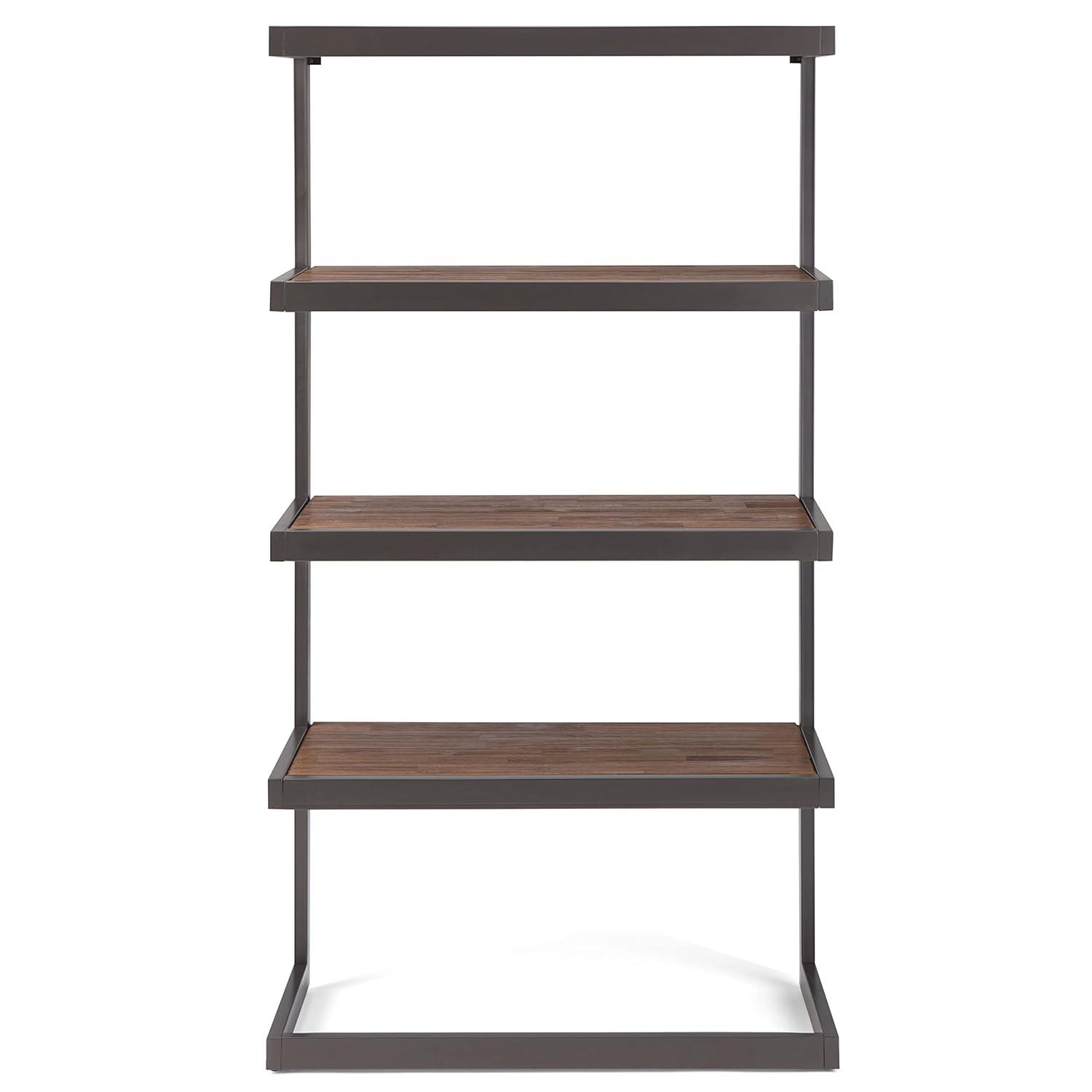 Erina SOLID ACACIA WOOD and Metal 66 inch x 36 inchRectangle Industrial Bookcase in Rustic Natural Aged Brown-Color:Rustic Natural Aged Brown,Material:Metal,Style:Modern Industrial