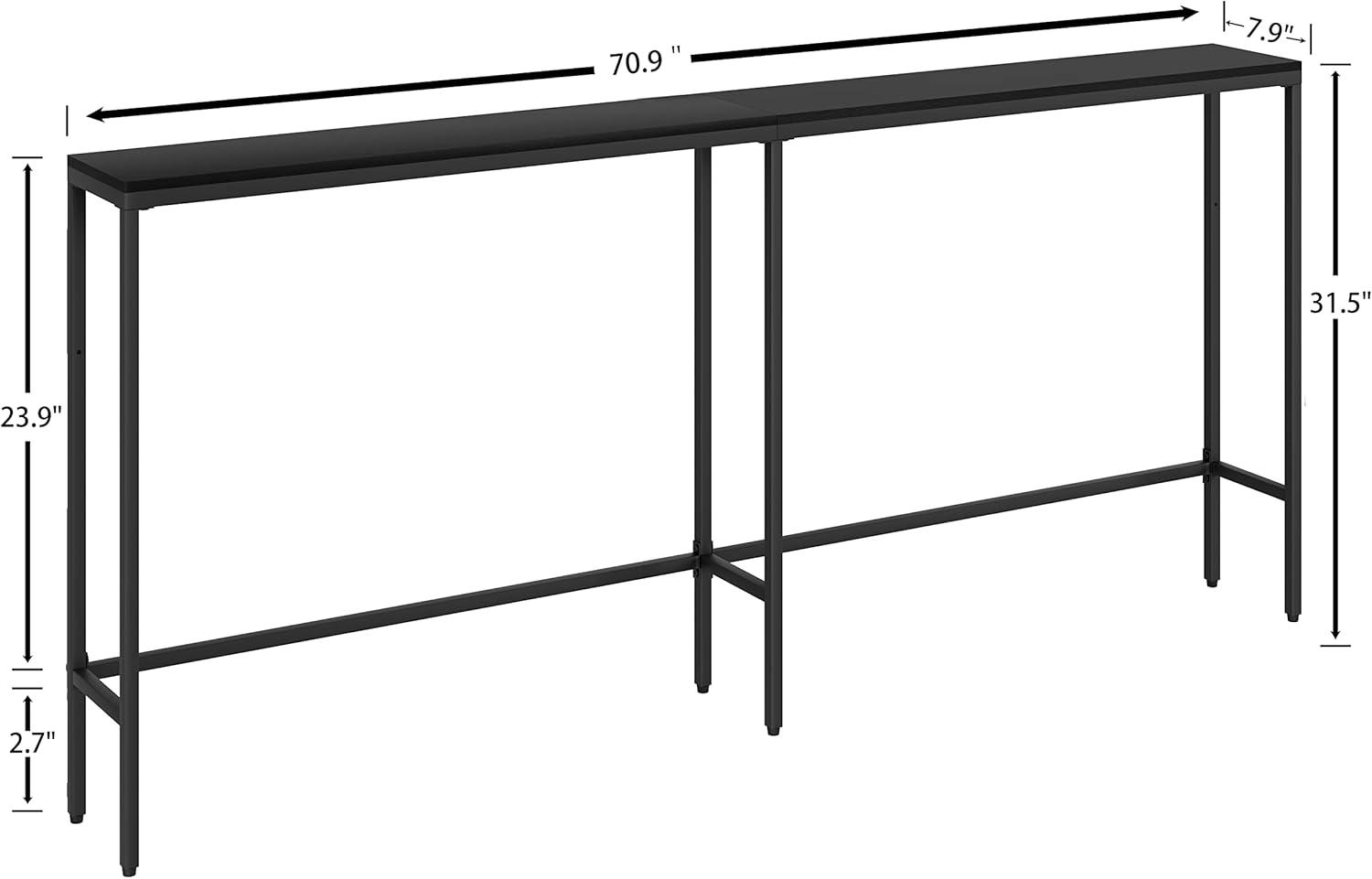 70.9'' Black Metal Extra Narrow Console Table with Storage