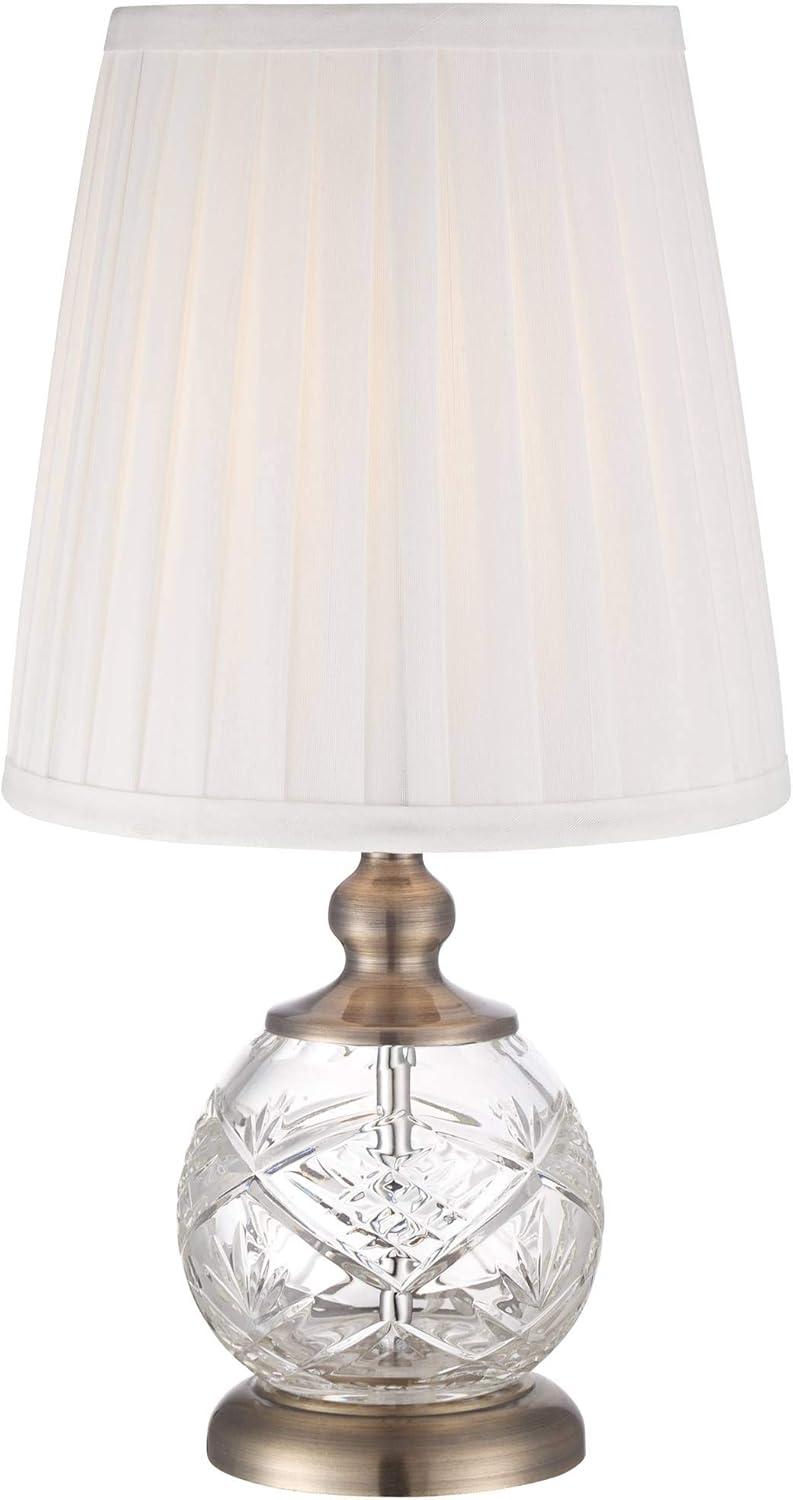 15" Crystal Sphere Table Lamp with Brass Finish and White Pleated Shade