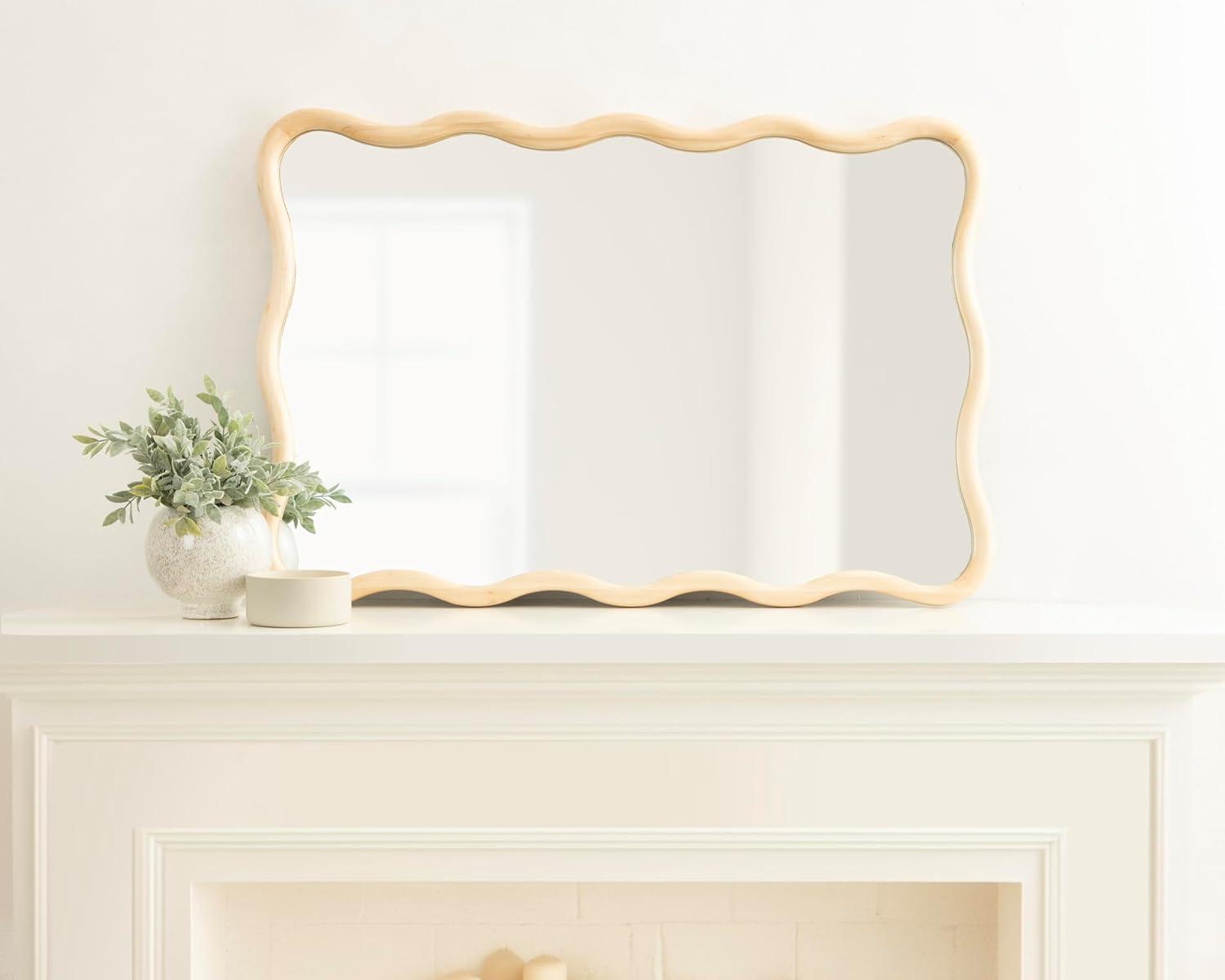 Kate & Laurel All Things Decor 24"x36" Talma Scalloped Rectangle Wall Mirror Natural