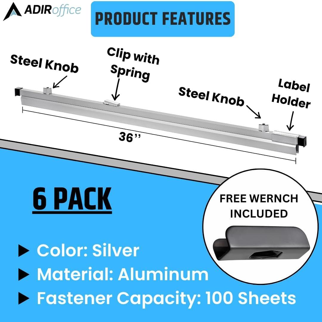 Adir 36-Inch Aluminum Blueprint Clamps with Steel Knobs, Set of 6