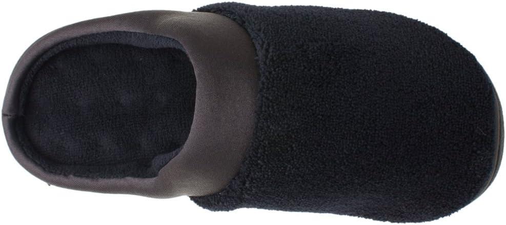 Isotoner Women's Terry and Satin Slip on Cushioned Slipper with Memory Foam for Indoor/Outdoor Comfort Flat Sandals BLK-8/9
