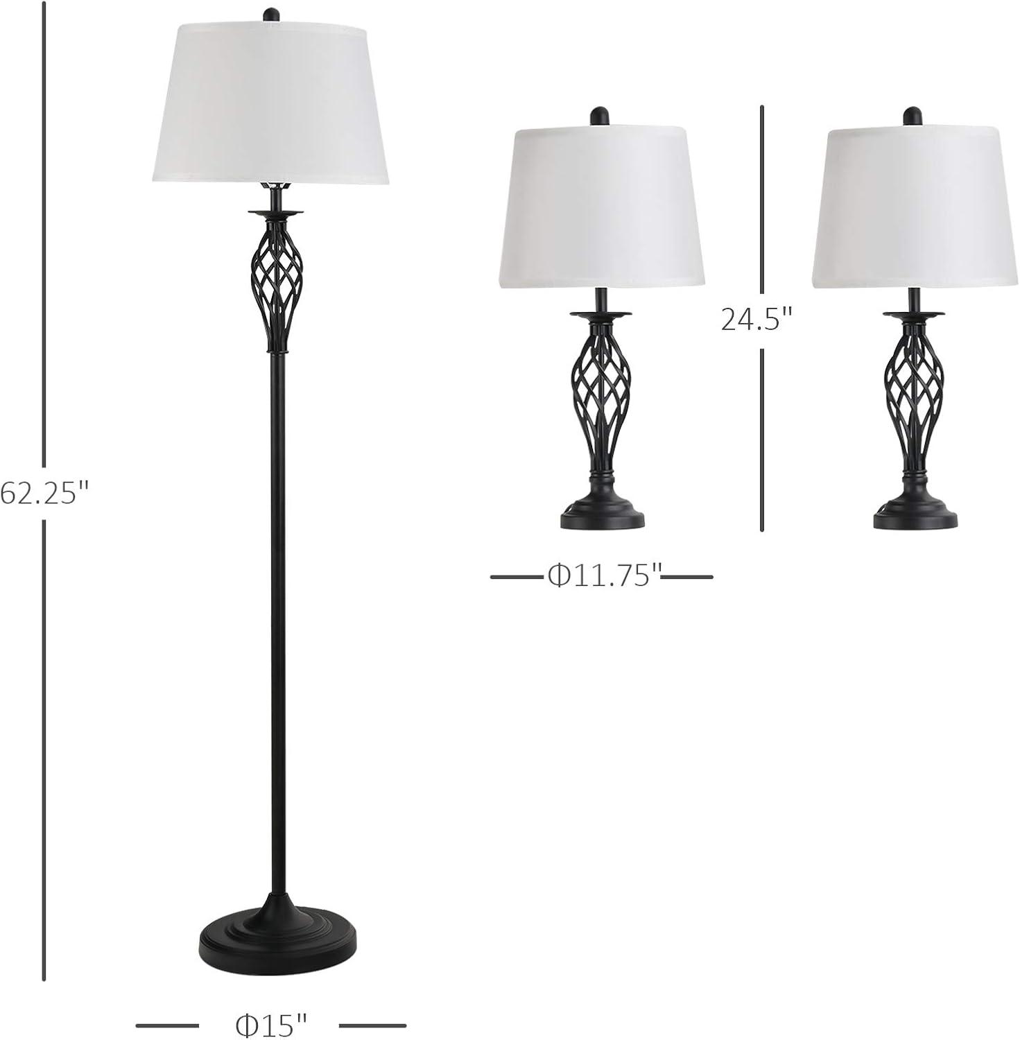 HOMCOM 3 Piece Floor Lamps with Rounded Base and Steel Pole, Black and White
