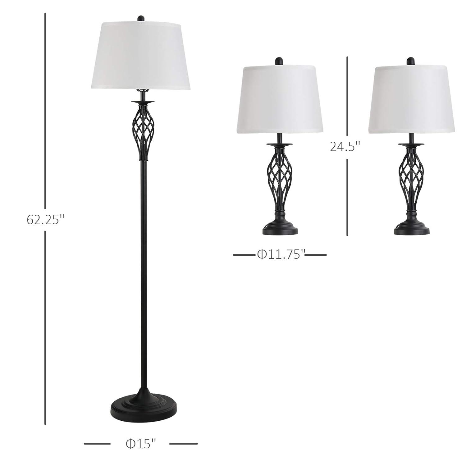 HOMCOM 3 Piece Floor Lamps with Rounded Base and Steel Pole, Black and White