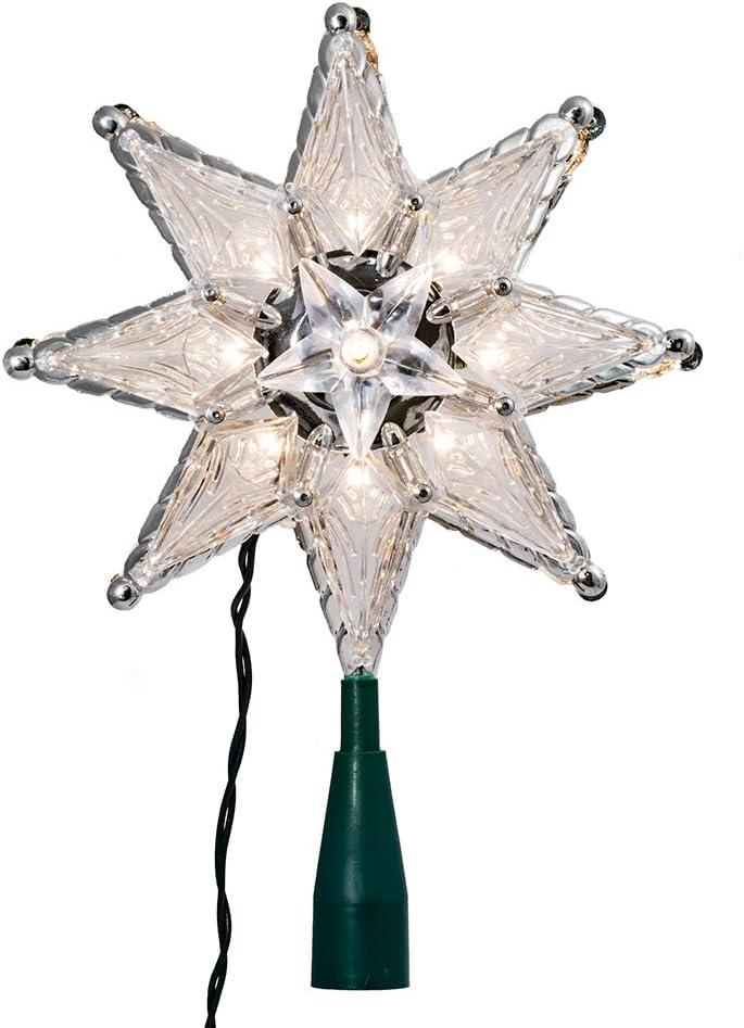 Kurt Adler 10-Light 8-Point Star Christmas Treetop, 8-Inch, Clear