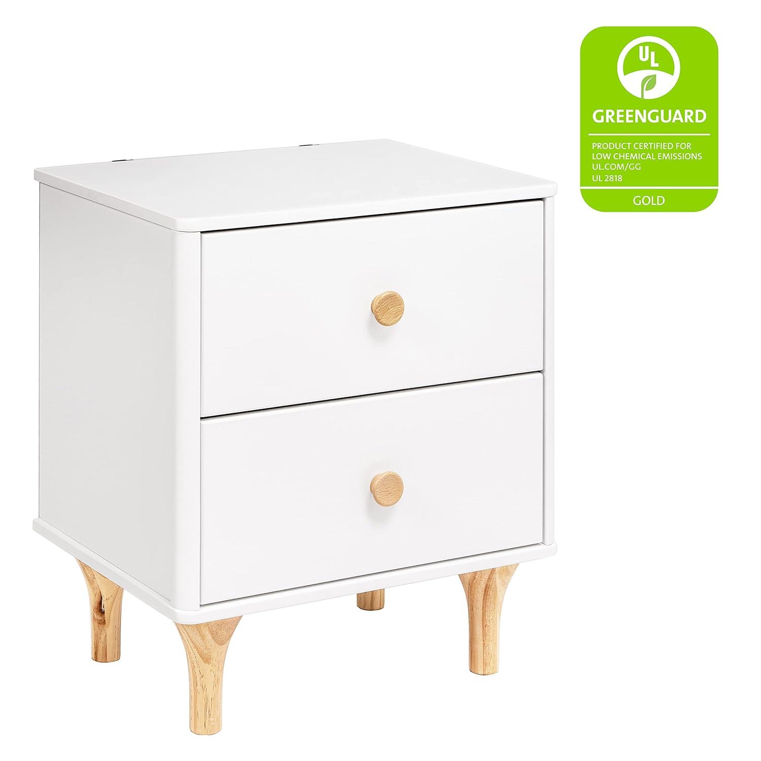 White and Natural 2-Drawer Nightstand with USB Port