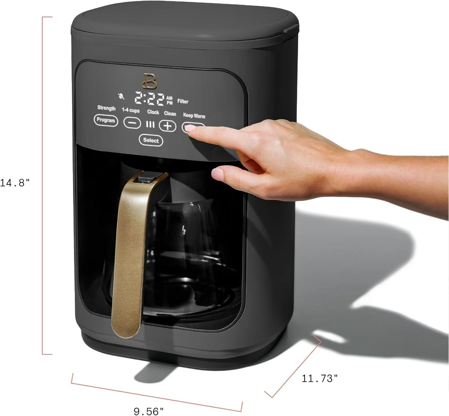 Beautiful 14-Cup Programmable Drip Coffee Maker with Touch-Activated Display, Oyster Grey by Drew Barrymore