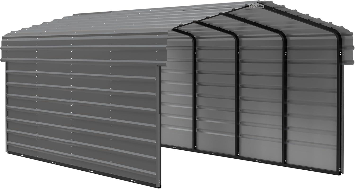 Arrow 10 ft Eggshell Carport with 2-sided Enclosure