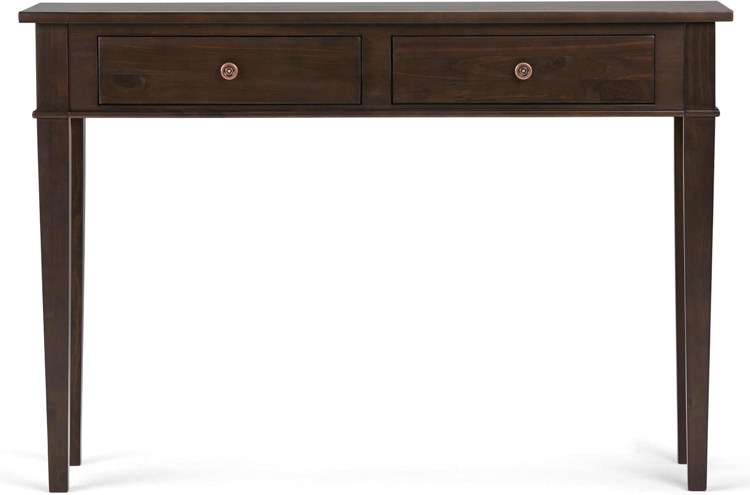 Simpli Home Carlton 44"W Solid Wood Storage Console Table in Dark Tobacco Brown with 2 Drawers