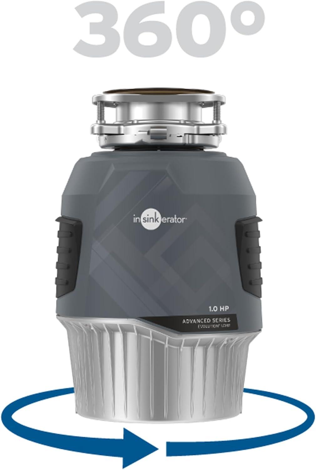 Gray 1 HP Continuous Feed Garbage Disposal with Stainless Steel Blades