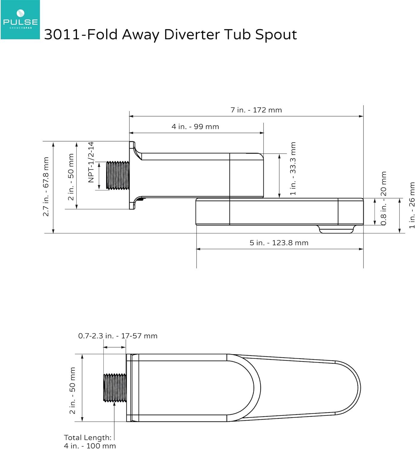 Oil Rubbed Bronze Fold Away Tub Spout with Diverter