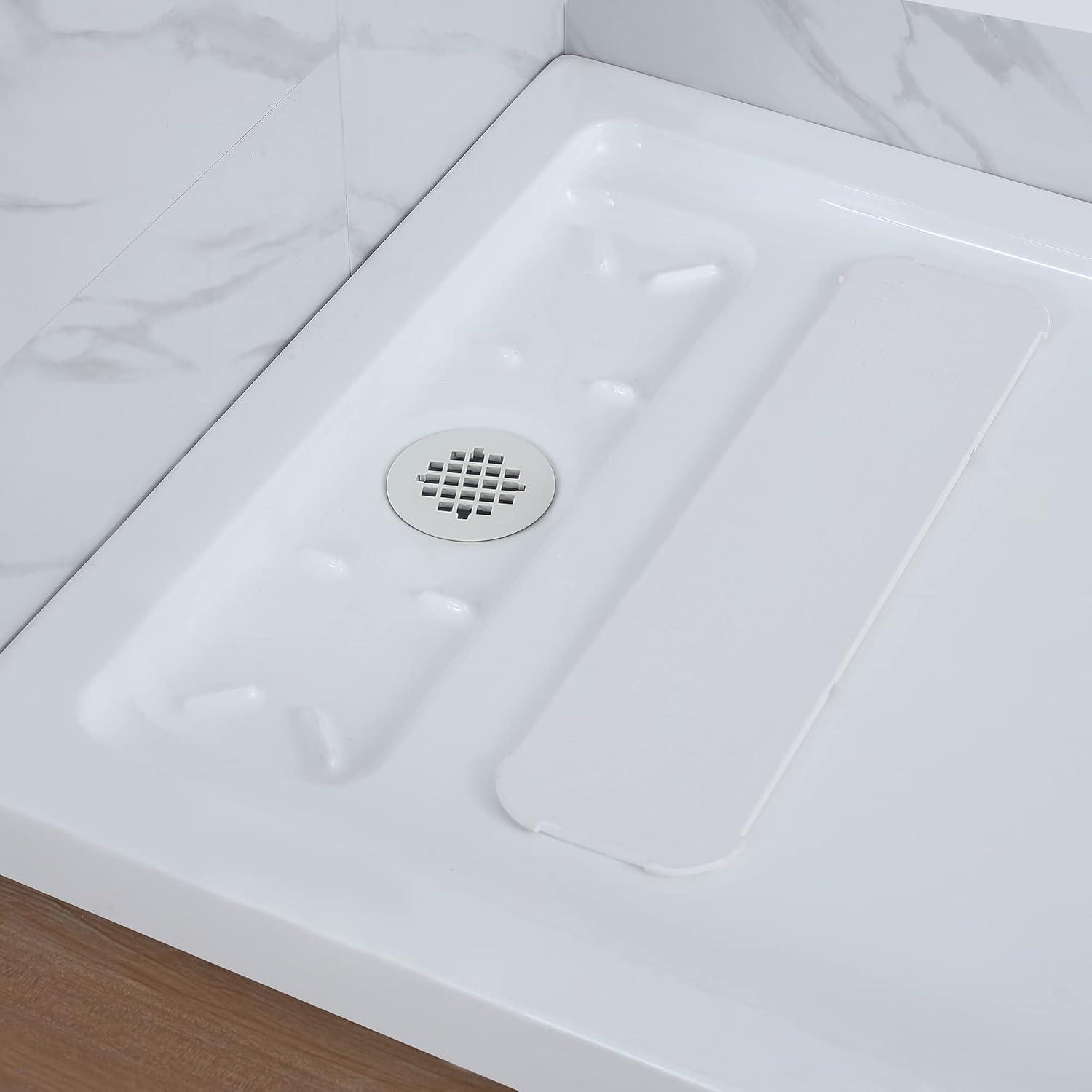 OVE Decors 48" x 32" Rectangle Shower Base Pan, White Acrylic, Hidden Side Drain, Reversible Design