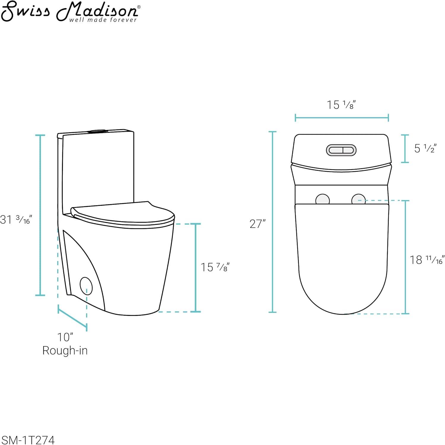 St. Tropez One Piece Elongated Toilet Dual Vortex Flush 1.1/1.6 gpf with 10" Rough In