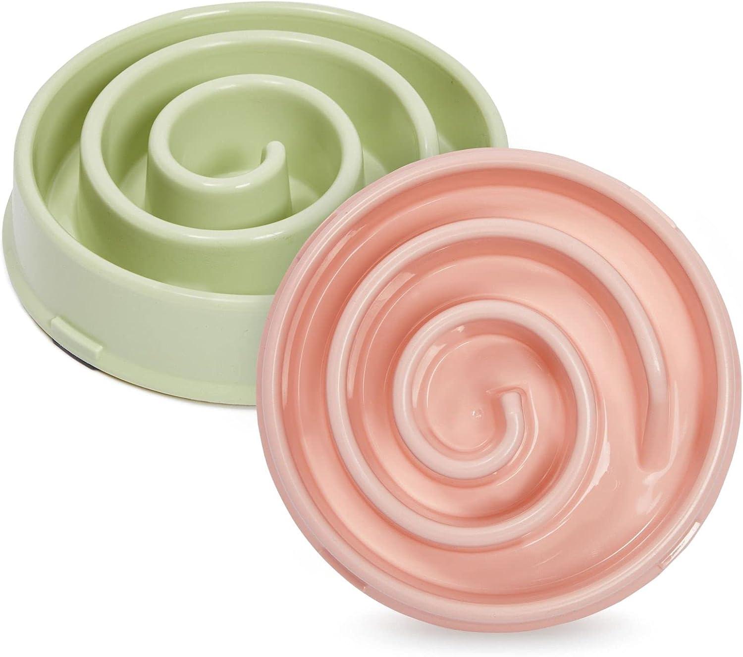 Juvale 2 Pack Spiral Slow Feeder Dog Bowls, Pink and Green