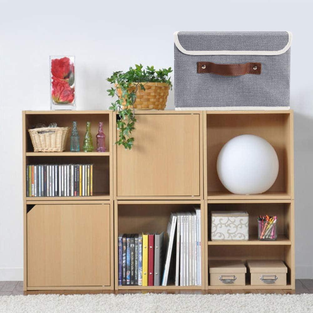 Gray Collapsible Fabric Storage Cubes with Lids and Faux Leather Handles