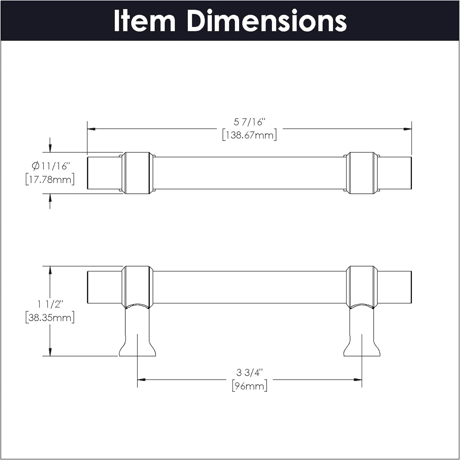 Crystal Palace Kitchen Handles, Solid Core Drawer Pulls for Cabinet Doors, 3-3/4"