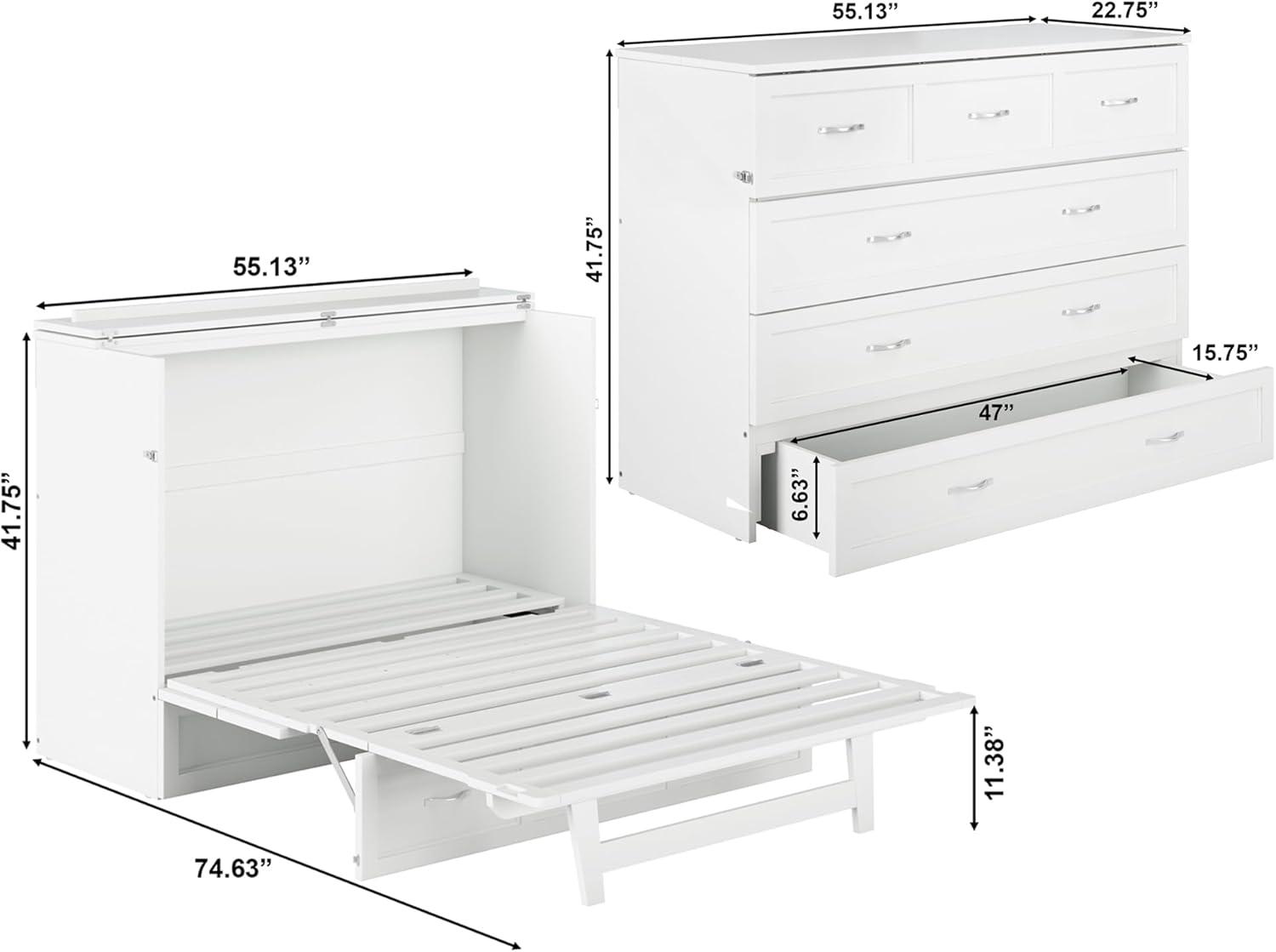 Full Deerfield Murphy Bed Chest USB Turbo Charger White - AFI