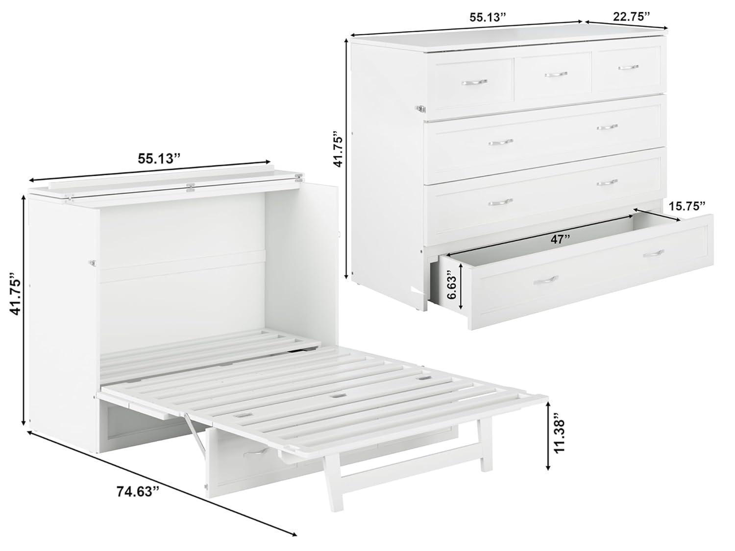 Full Deerfield Murphy Bed Chest USB Turbo Charger White - AFI