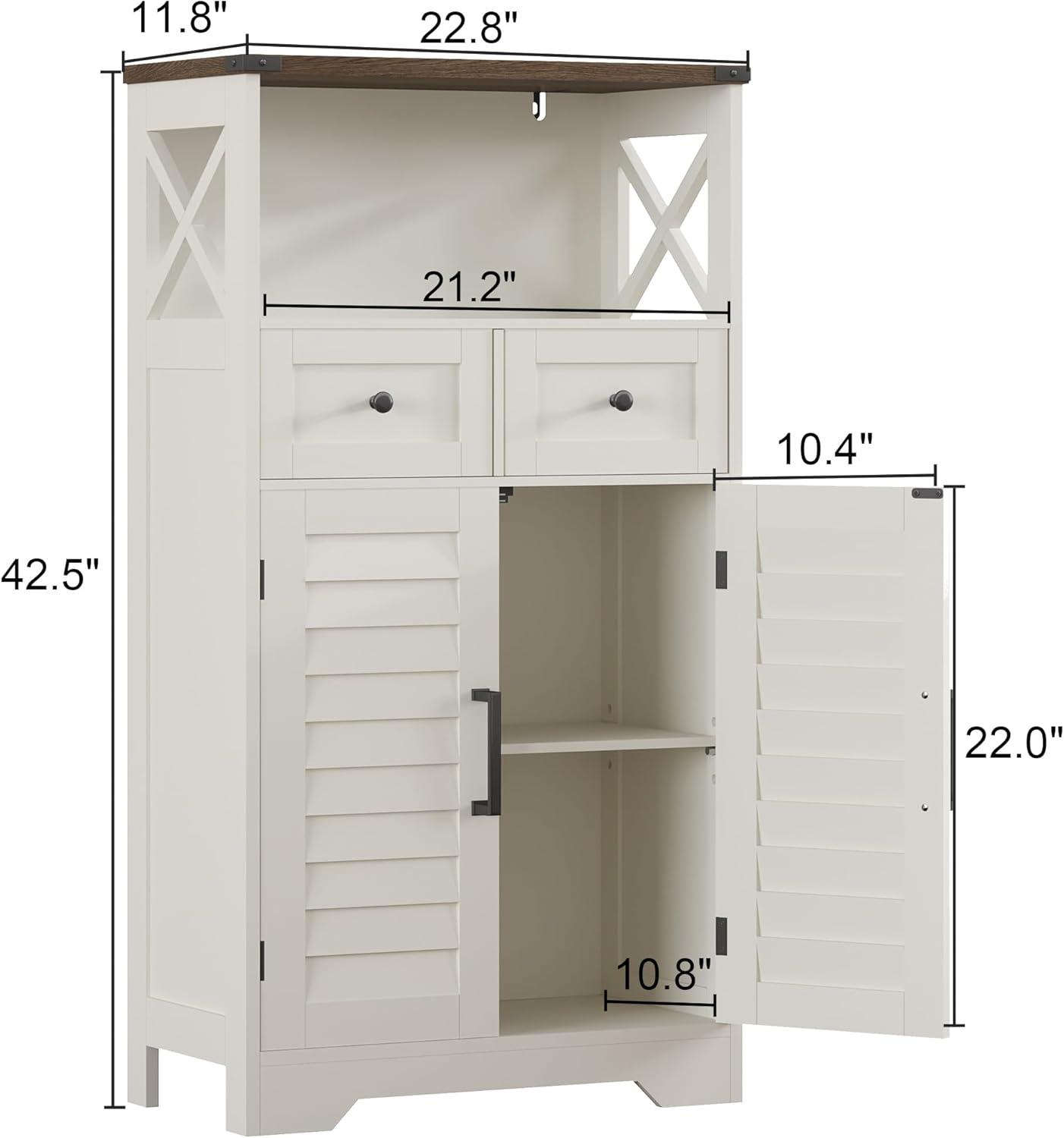 White Farmhouse Bathroom Storage Cabinet with Adjustable Shelving