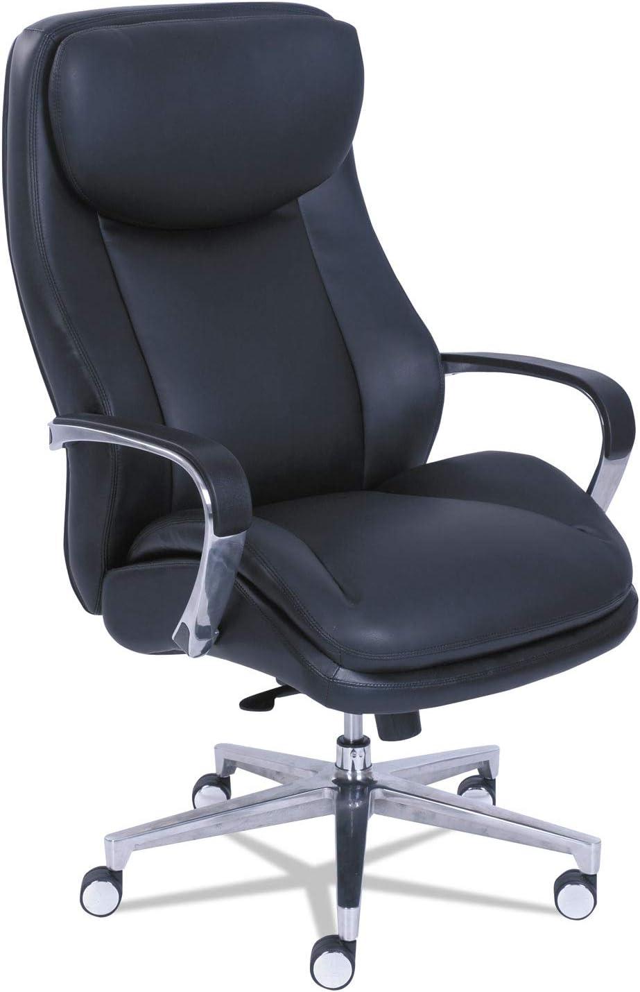 Executive Swivel Chair with Adjustable Arms in Black Leather