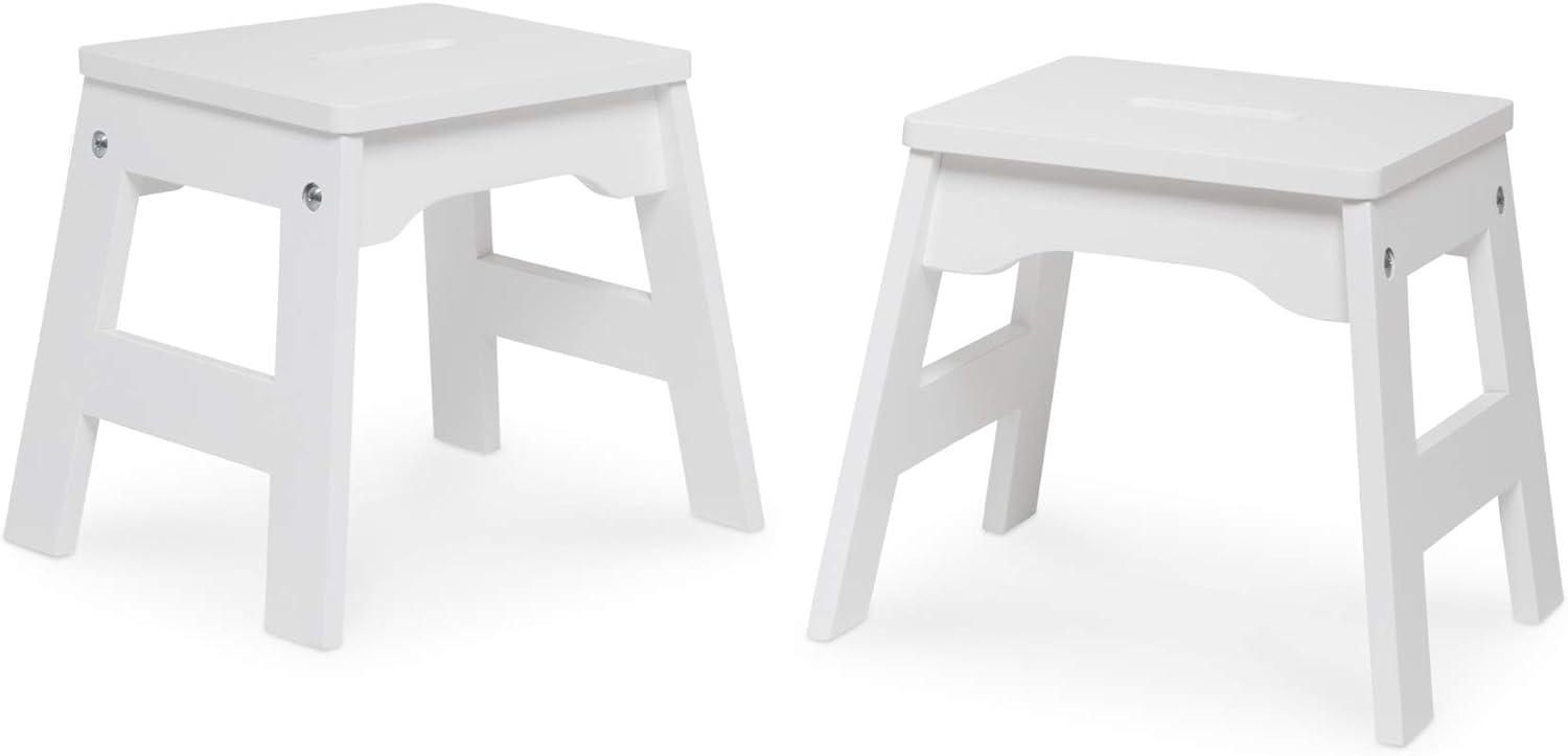 Stackable Kids' Wooden Stools in White - Set of 2