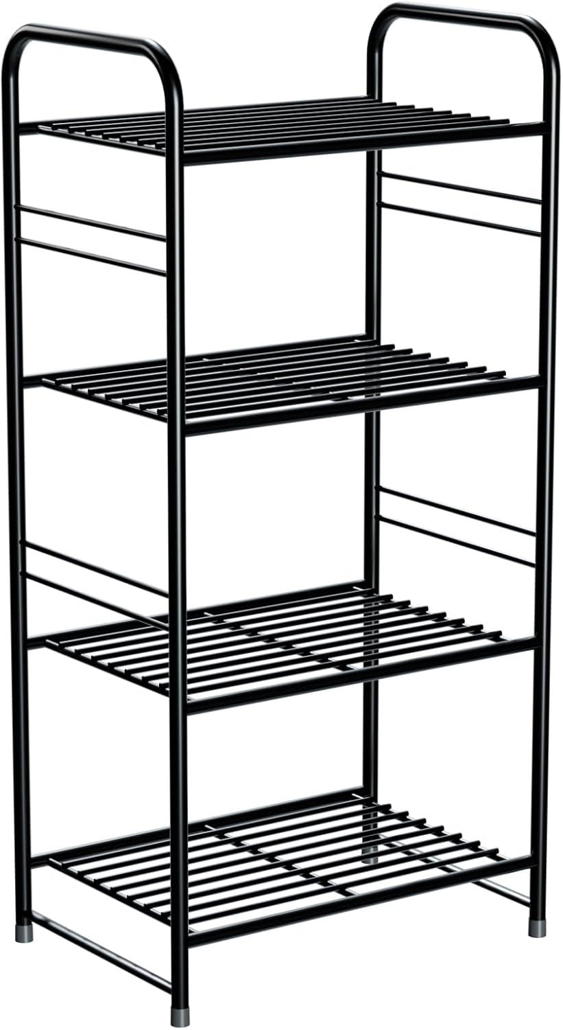 4-Tier Shoes Rack Shelf for Closet Metal Stackable Shoe Organizer, Expandable & AdjustableWire Grid, Black