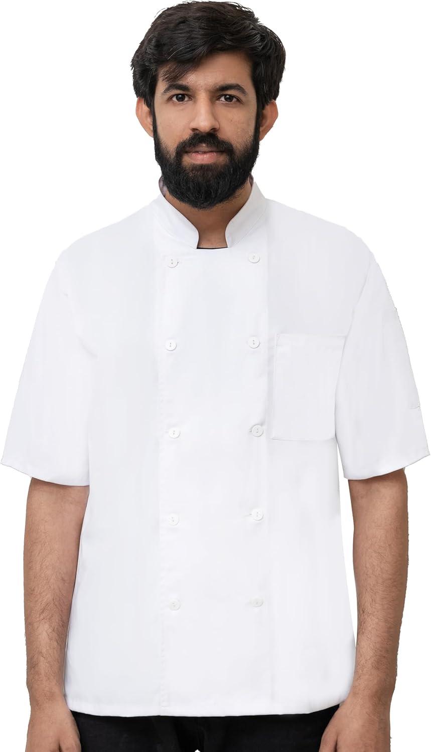 Men's White Short Sleeve Button Chef Coat