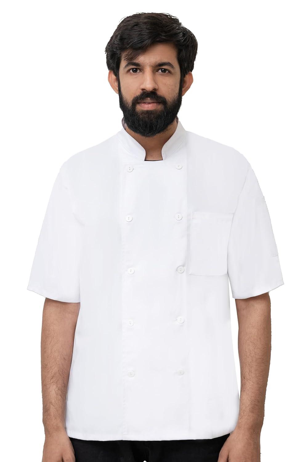 Men's White Short Sleeve Button Chef Coat