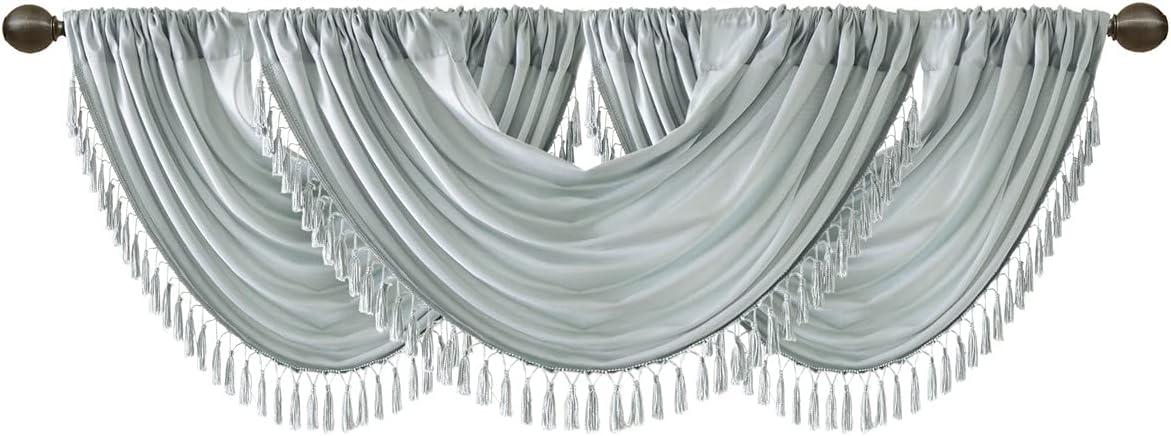 Elena Faux Silk Waterfall Embellished 38'' W Window Valance