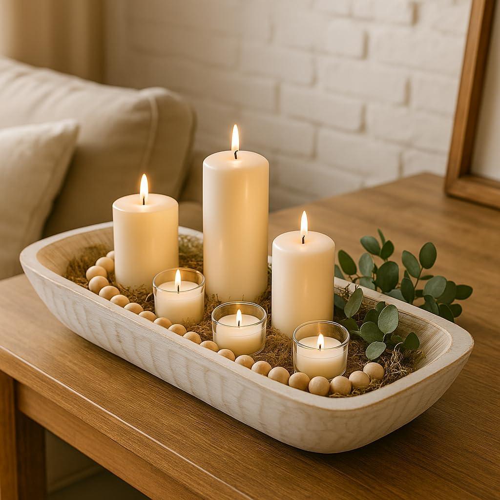 Dough Bowl, Wooden Dough Bowls for Decor, Wooden Bowls Decorative (L19 x W8 x H3 inches)