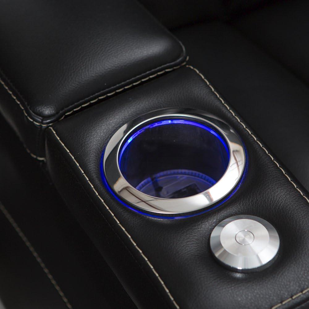 Seatcraft Republic Italian Leather Home Theater Furniture, Living Room, Power Headrest, Power Recline (Sofa with Fold-Down Table, Black)