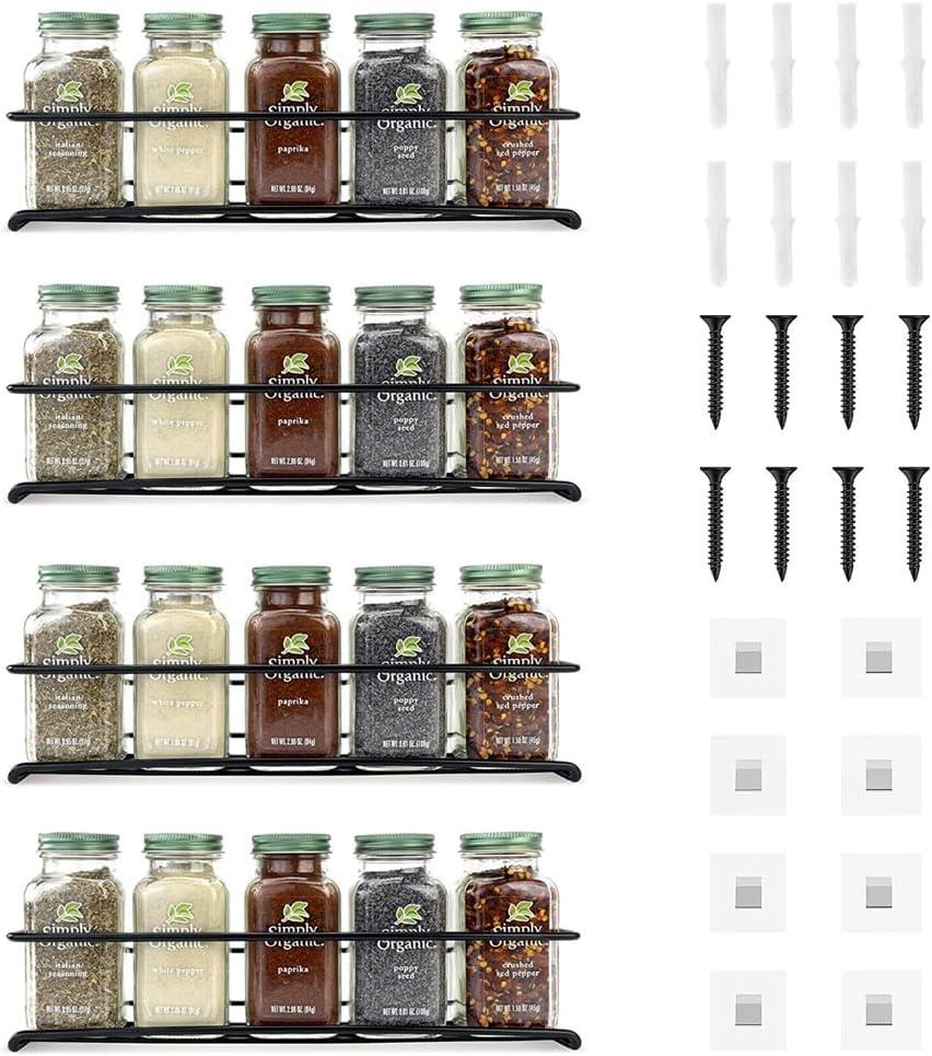 Black Metal Wall-Mounted Spice Rack Organizer Set