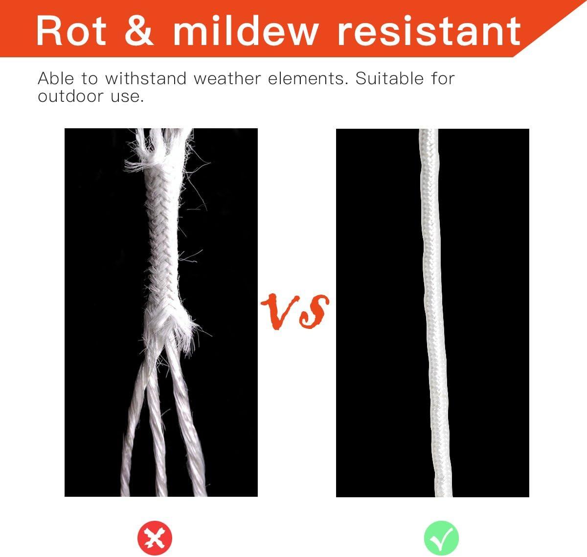 Anley 50 Ft Flag Halyard Rope (1/4 In), Suitable for Climbing, Swing, Camping Tent, Clothesline and Boats - Double Braided, Compatible with Flagpoles Up To 25 Feet (White)