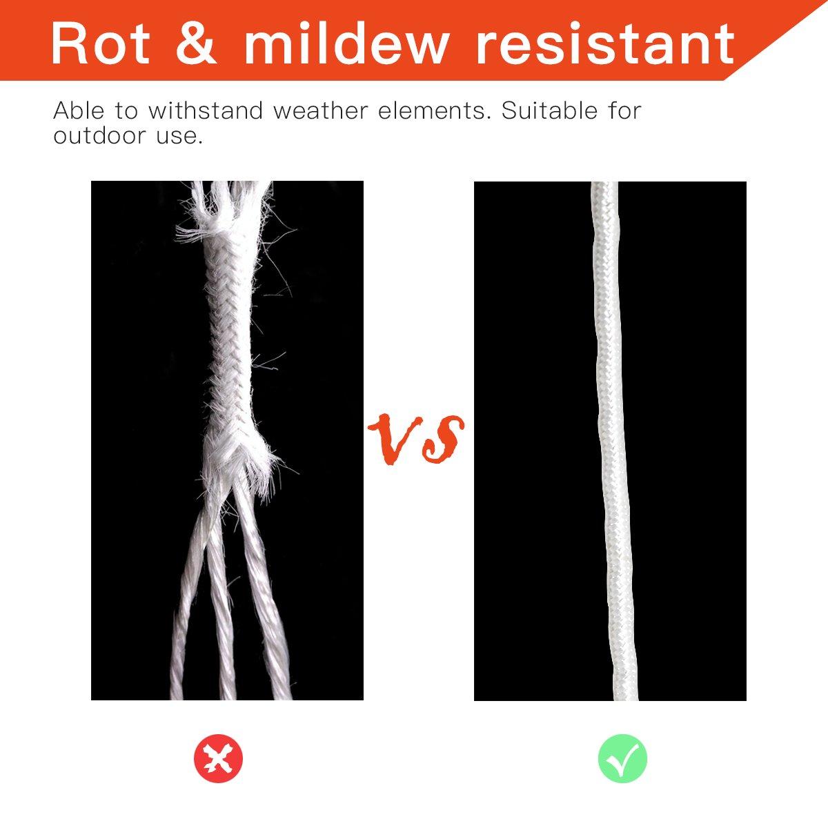 Anley 50 Ft Flag Halyard Rope (1/4 In), Suitable for Climbing, Swing, Camping Tent, Clothesline and Boats - Double Braided, Compatible with Flagpoles Up To 25 Feet (White)