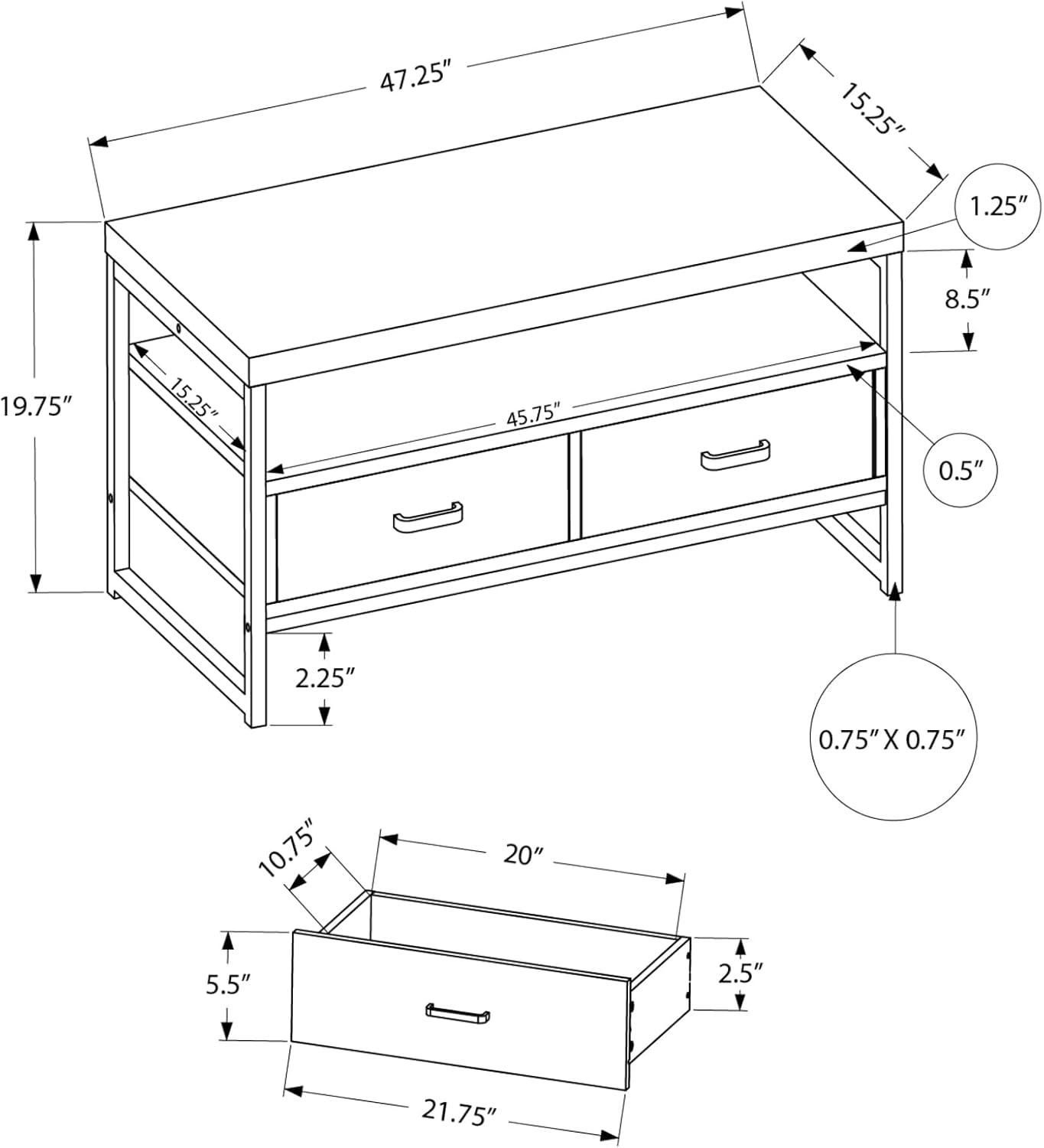 Ophelia & Co. Tv Stand, 48 Inch, Console, Media Entertainment Center, Storage Drawers, Living Room, Bedroom, Laminate, Metal, Contemporary, Modern