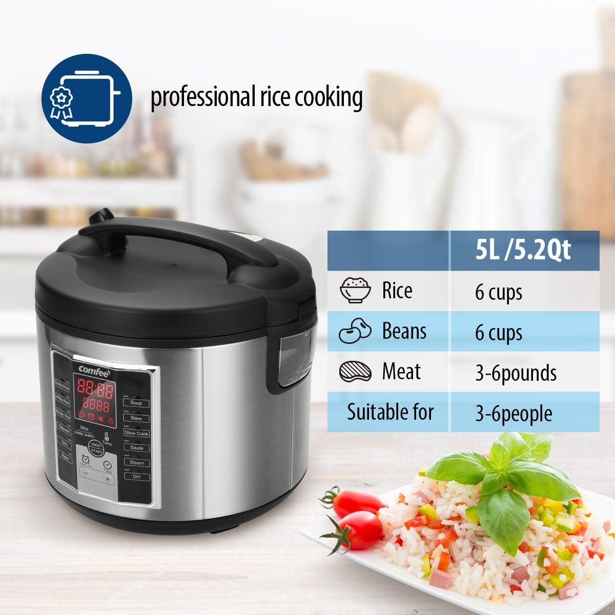 COMFEE' Rice Cooker, Slow Cooker, Steamer, Stewpot, Sauté All in One (12 Digital Cooking Programs) Multi Cooker