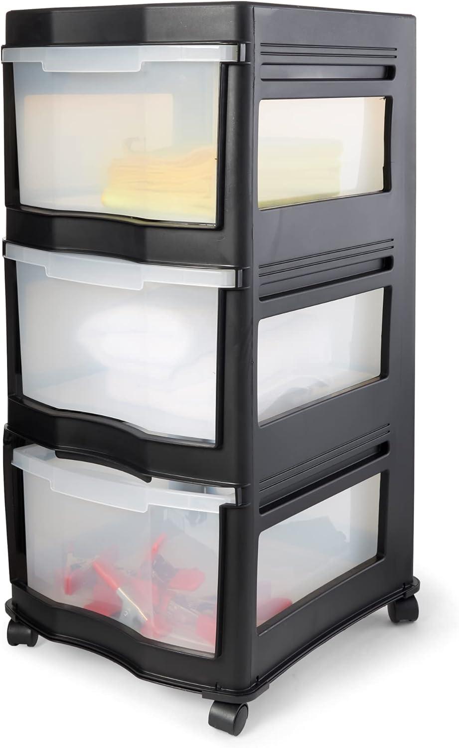 Life Story Classic 3 Shelf Standing Plastic Home Storage Organizer and Drawers with Wheels for Closet, Dorm, or Office